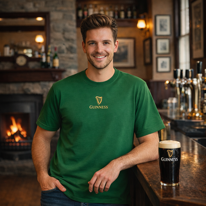 Model in a Green Tee standing at the pub