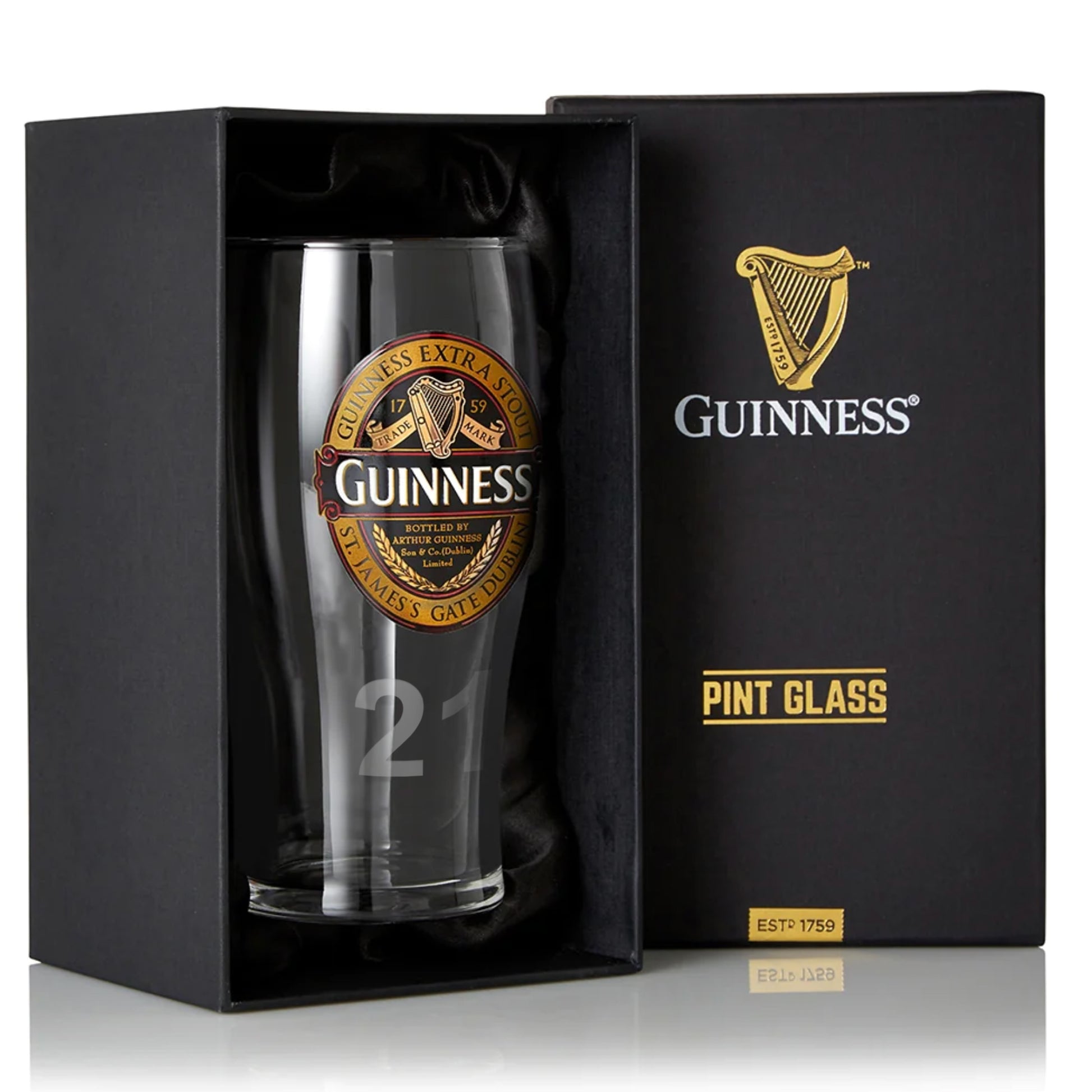 A Guinness Classic Pint Glass securely packaged in a box.