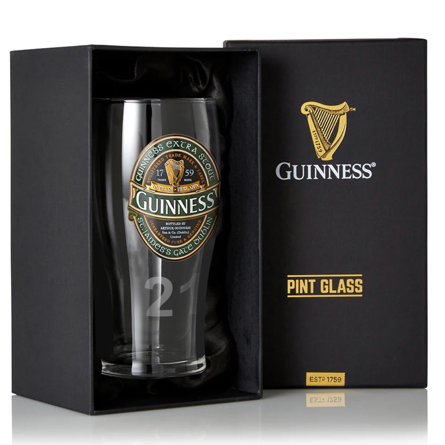 Guinness Ireland Collection pint glass in a box, perfect for any beer lover or collector. This authentic piece from Ireland is a must-have for all Guinness enthusiasts. The high-quality glass showcases the iconic Guinness logo and