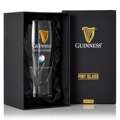 A great gift for rugby fans, the Guinness Six Nations Pint Glass from Guinness Webstore US features "Merry Christmas" text, Six Nations branding, and comes in a black gift box with gold lettering and the iconic Harp logo.