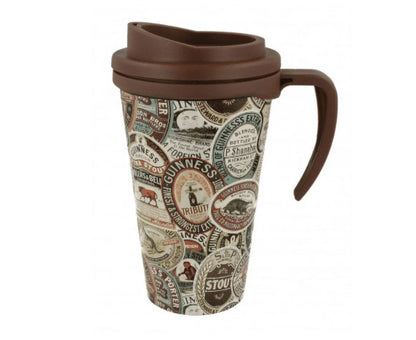 Meet your ideal travel companion: the Guinness Archive Label Travel Mug by Guinness US. This vintage-style mug features a vibrant red top and playful design, making it perfect for carrying your favorite beverages in style while on the go.