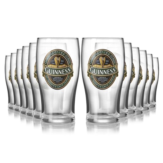 A pack of eight Guinness Ireland Collection Pint Glass 12 Pack on a white background.