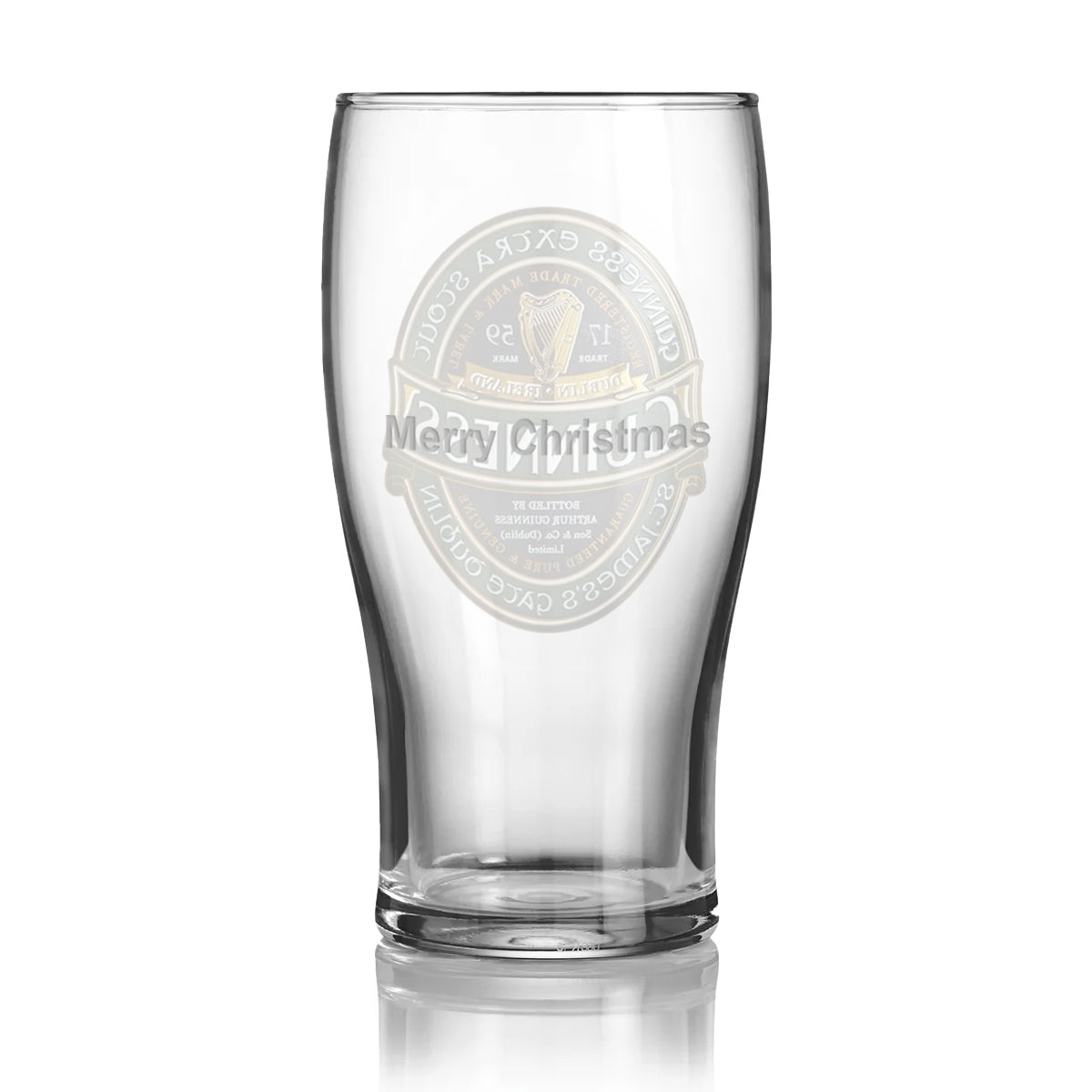 The Guinness Ireland Collection Pint Glass by Guinness is a pub-style glass featuring a "Merry Christmas" message and circular design etched on the front, capturing the authentic taste of Ireland with every cheers.