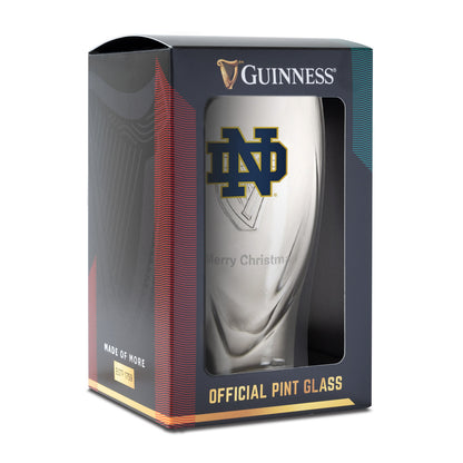 The Guinness Notre Dame 16oz Pint Glass, featuring the iconic Notre Dame logo, makes an ideal personalized gift for Notre Dame Football fans.