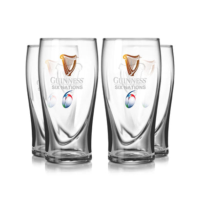 The Guinness Six Nations Pint Glass - 4 Pack from Guinness Webstore US includes four clear glasses with the official Six Nations logo—ideal for any rugby fan’s matchday celebration.