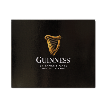 Guinness Gift Box - Medium, a black premium gift box featuring a gold harp logo and the text “Guinness, St James’s Gate, Dublin, Ireland.”