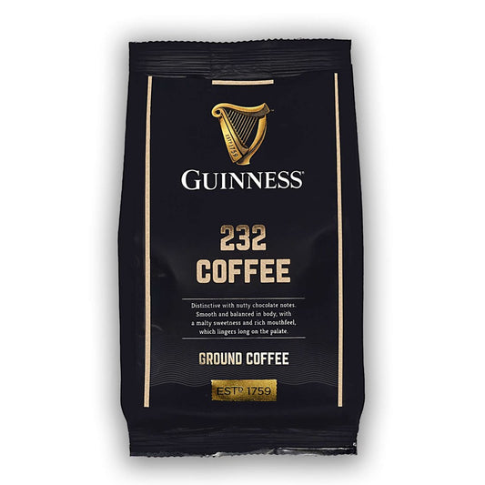 Guinness Ground Coffee 227g featuring Tiki Tonga on a white background.