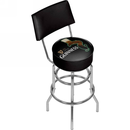 A Black Guinness Swivel Bar Stool with Back - Feathering. Officially Licensed for your game room.
