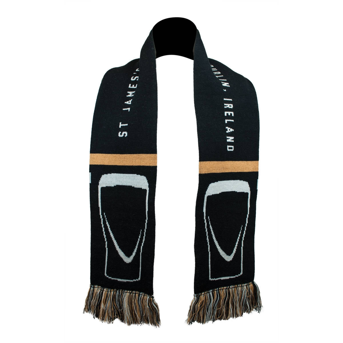 A Guinness Sports Scarf, the perfect autumn/winter accessory, with the words "St Ireland" on it.