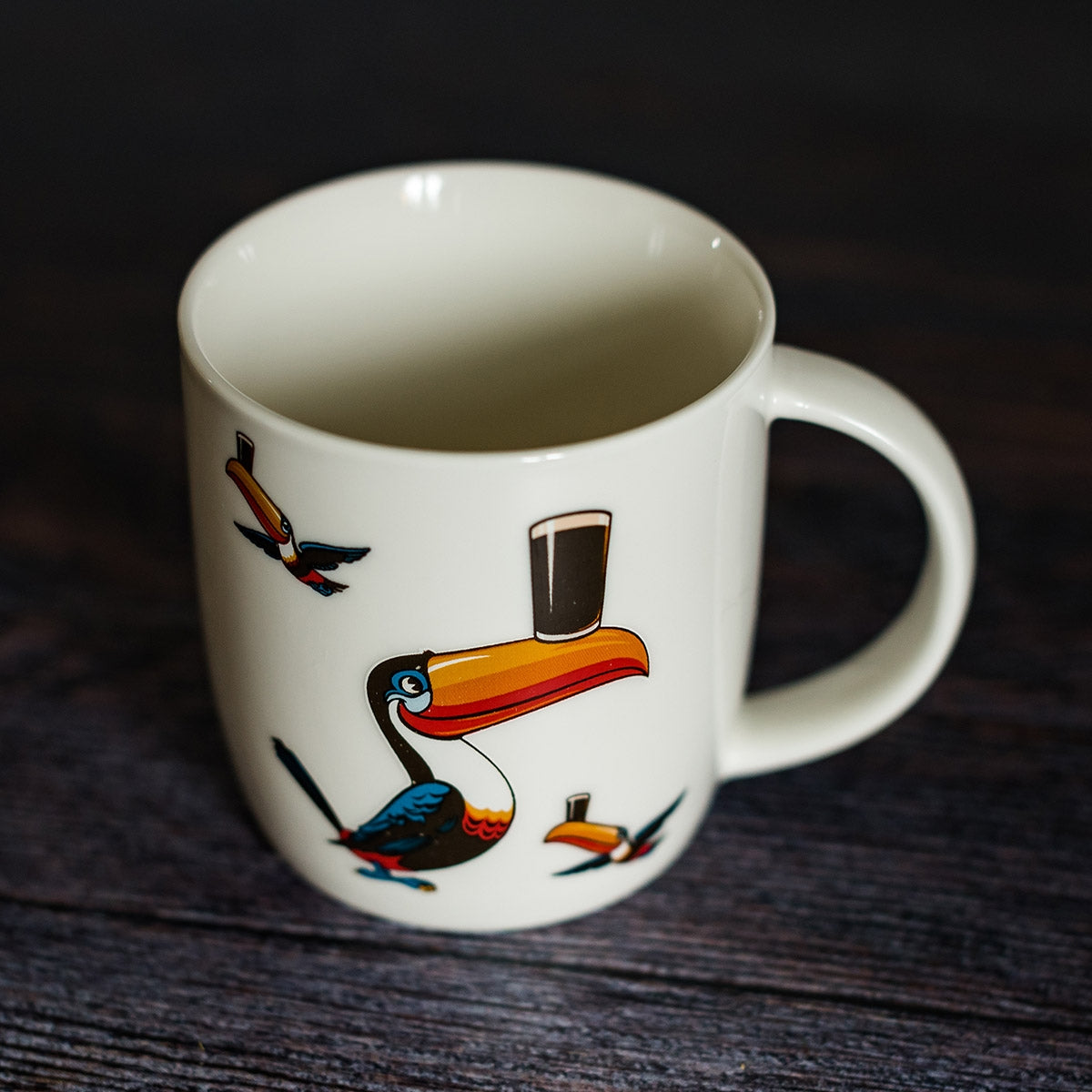 Guinness White Mug with Standing and Flying Toucans
