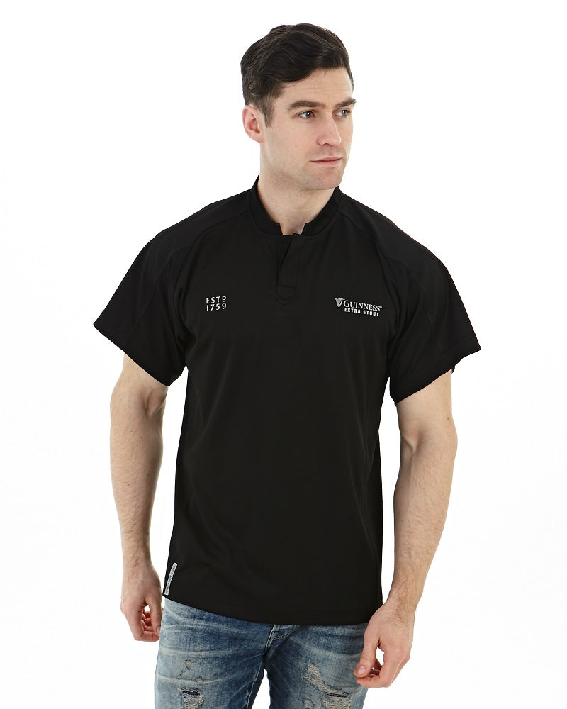 GUINNESS Black Embossed Print Rugby Jersey-Medium