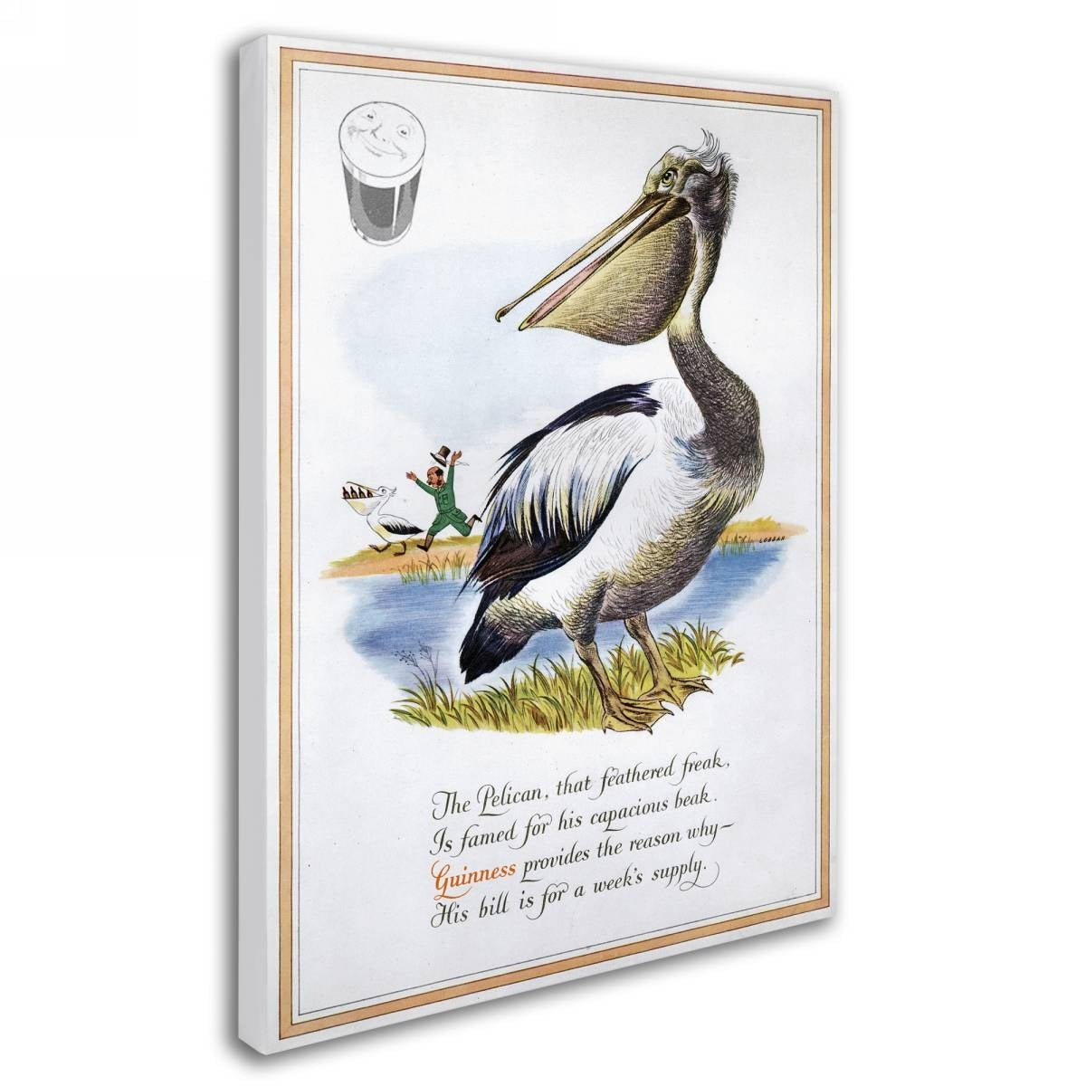 A Guinness pelican on a wall canvas.