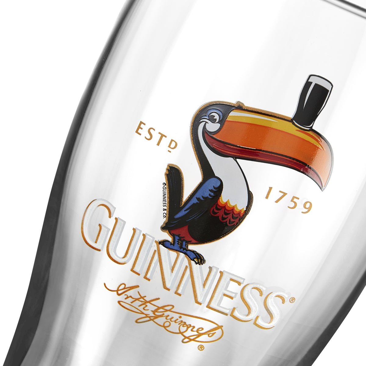 Guinness Toucan Pint Glass Twin Pack featuring a toucan.