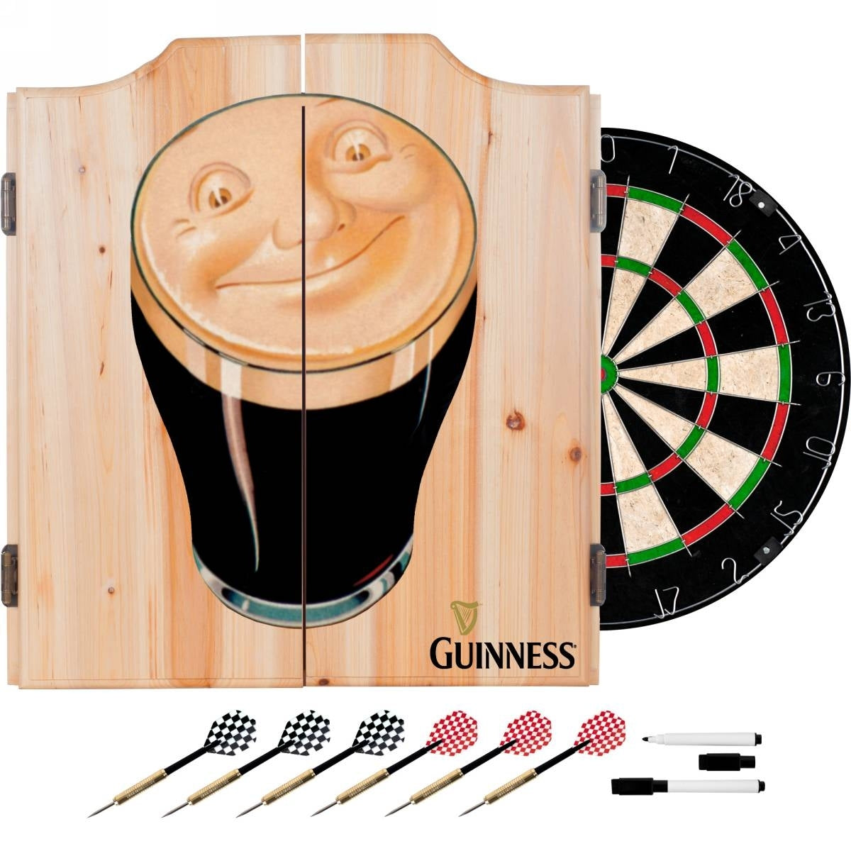 Guinness Dart Cabinet Set with Darts and Board - Smiling Pint
