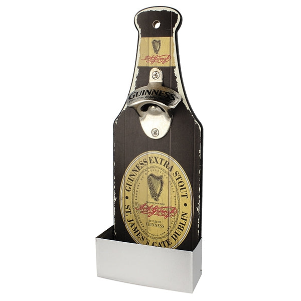 The Guinness Nostalgic Wall Mounted Opener and Cap Catcher by Guinness features a sturdy metal opener and bottom tray—ideal for any home bar.