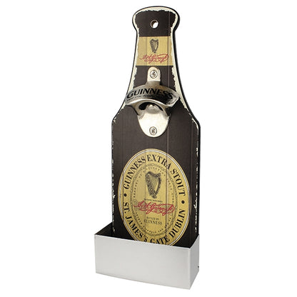 The Guinness Nostalgic Wall Mounted Opener and Cap Catcher by Guinness features a sturdy metal opener and bottom tray—ideal for any home bar.