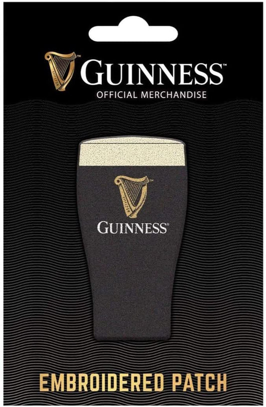 The Guinness Webstore US Guinness Embroidered Patch - Pint is a pint glass-shaped patch, packaged on official branded backing.