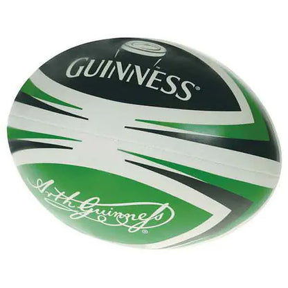 The Guinness Rugby Mini Stress Ball, from the Guinness Webstore US, is a green, white, and black stress relief ball adorned with the iconic Guinness logo and signature.