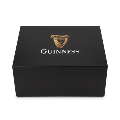 Large Guinness Gift Box in black, featuring a gold harp logo and the word “GUINNESS” printed on the lid.