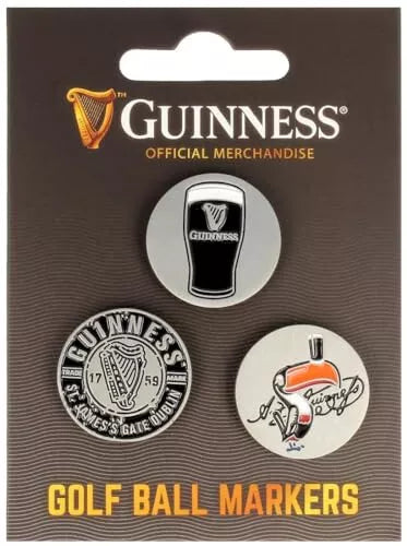 Introducing the Guinness Golf Ball Markers, a set of three markers adorned with the iconic Guinness Toucan. Beautifully presented on a branded card, this unique collector's item from Guinness Webstore US is a must-have addition to your golf accessories collection.